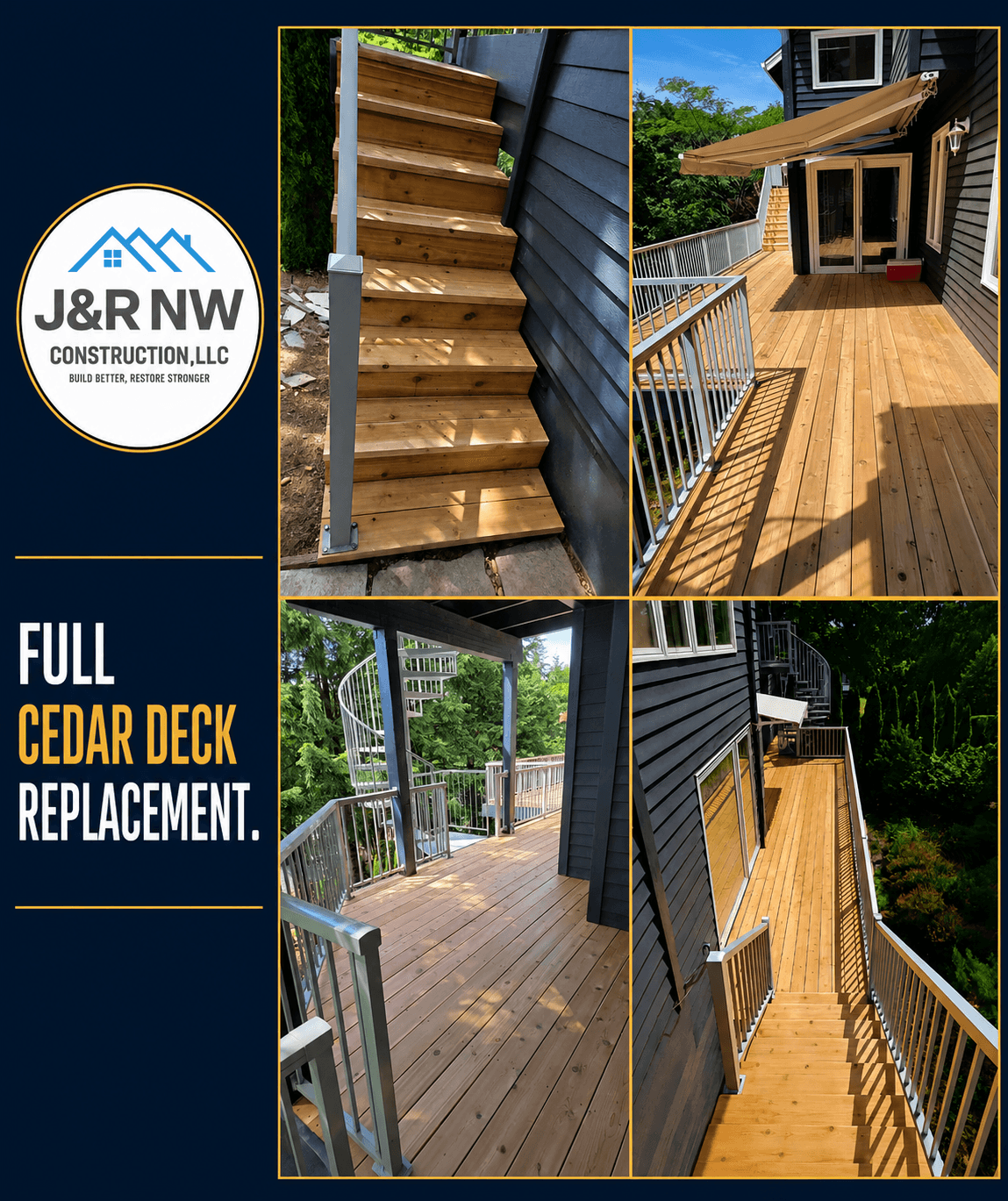 Cedar Deck Replacement with Stairs and Metal Railings