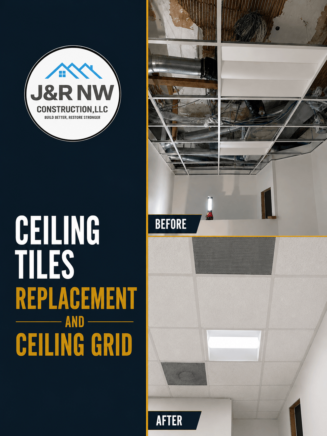 Ceiling Tile Replacement and Ceiling Grid Installation